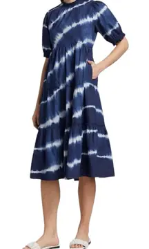 Generation Love Blue Christie Tie‎ Die Ruffle 100% Cotton Midi Dress Small