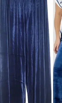 Zenana Velvet Navy High Rise Stretchy Pull On Wide Leg Pants  Raw Hem 2X New
