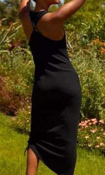 Sweaty Betty Weekend Twist Back Dress Ruched Racerback Black‎ Size Medium 8-10