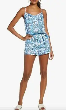 Lilly Pulitzer Deanna Succulent Blue Pop Up Coronado Crab Short Tank Romper Larg