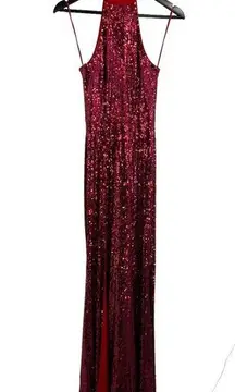 Dress the Population  Red Sequin Halter Maxi XS New