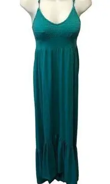 Billabong Smocked Boho Maxi Dress Sz. S Smocked Green Racerback Summer Beach