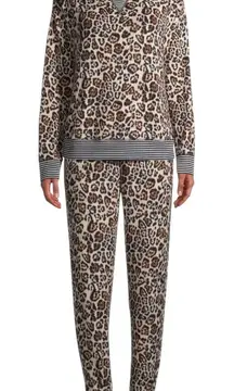 Emerson Road Pajama Set Women Small Brown Fuzzy Luxe Leopard Loungewear NWT