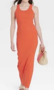 Universal Thread Women's Rib-Knit Maxi Bodycon Dress in Orange
