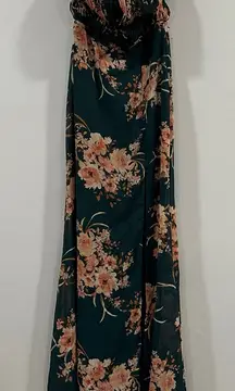 Lulus Lulus Enchanting Garden Emerald Floral Cutout Bow Strapless Maxi Dress XS