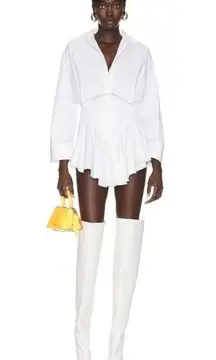 THE ATTICO Candice Mini Dress in White 42 New Womens Collard Ruffle Shirtdress