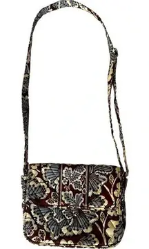 VERA BRADLEY SLATE BLOOMS QUILTED SHOULDER‎ BAG BROWN BLUE FLORAL PURSE