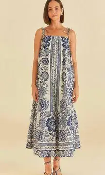 FARM Rio Anthropologie Blue Pineapple Garden Tiered Maxi Dress Size M