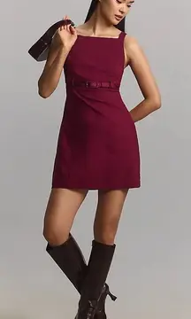 Anthropologie Maeve Sleeveless Boat-Neck Mini Dress in maroon