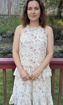 NSR Cream Floral Tiered Summer Dress size medium party wedding vacation beach