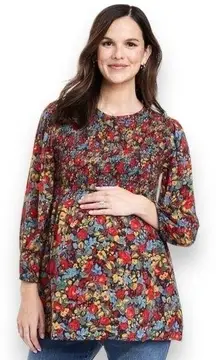 Isabel Maternity NWT Women's Med Floral Long Sleeve Smocked Woven Maternity Top