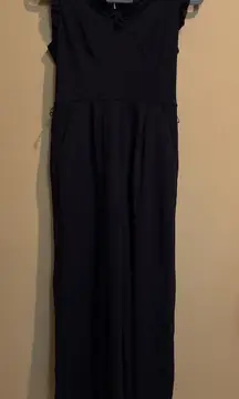 CALVIN KLEIN‎ RUFFLE V-NECK BLACK JUMPSUIT WIDE -LEGS SIZE 2