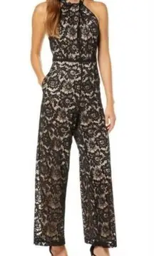 Julia Jordan Lace Twisted Halter Neck Sleeveless Wide Leg Jumpsuit