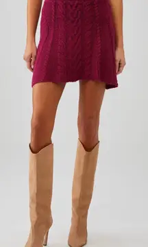For Love & Lemons Magenta Cable Knit Layton Mini Skirt S
