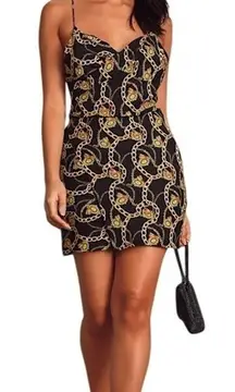 ASTR The Label‎ Mini Dress Chain Reaction Black Gold Chain Print Tie Back