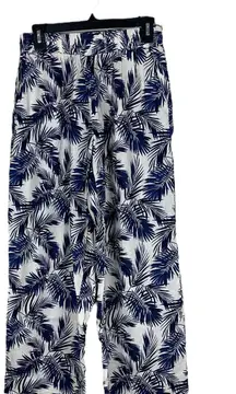 NWT  Linen Pants Women’s Size Small Navy Palm Leaf Beach Boho