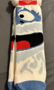 Rudolph the Red Nose Reindeer Blue and White Women's Fun Grippy Socks