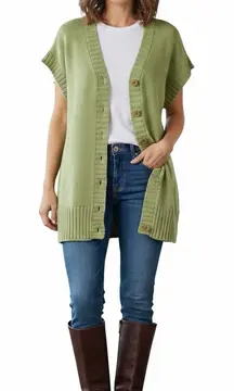 Amber Sun Nordstrom Green Sweater Cardigan Duster Short Sleeve Long L 12 14