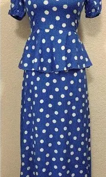  Handmade Vintage 90s Maxi Blue Polka Dot Dress