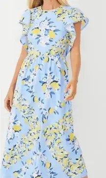 Ann Taylor Womens Summer Novelty Lemon Print Ruffle Sleeve Midi Dress Size XXL