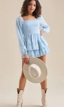 Altar'd State 100% Cotton Romper Dress Beautiful Baby Blue Lace Size M