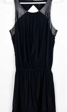 David Lerner Dress Silk Spandex Lambs Leather Open Back Black Mini Size Small