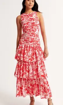 High Neck Ruched Tiered Gown