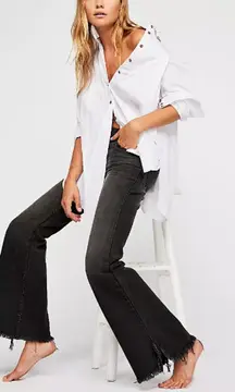 Free People Vintage Mid Rise Flare Jeans Ash Black Size 25‎