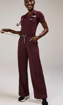 Figs High Waisted Salina FORMx Wide Leg Scrub Pants in Burgundy, Size XXS Petite