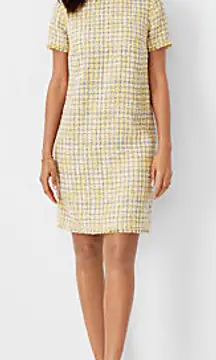 NWOT ANN TAYLOR Shimmer Tweed Tee Shift Dress In Yellow Calla Lily Size: 0 No refunds returns or cancellations