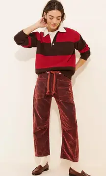 Free People We The Free Flocked Pull-On Barrel Jeans In Red $228 MSRP 