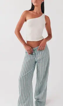 Peppermayo Exclusive Blue Brown White Coastal Stripe Fresh Face Linen Pants