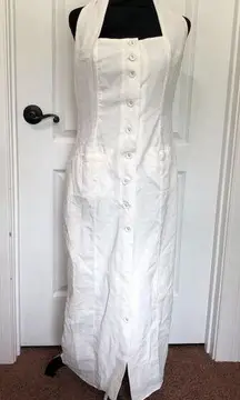 Commense Womens Dress M White Button Up Halter Open Back Midi NWT