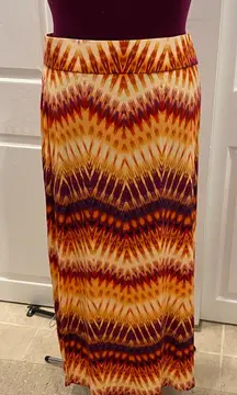 🍂ANA Women Orange Maroon Maxi Boho Bohemian Chevon Print Casual Maxi Skirt | XL