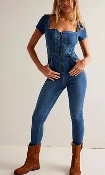 We The Free CRVY Selena Slim Leg One-Piece Denim Jumpsuit Size XLFree People