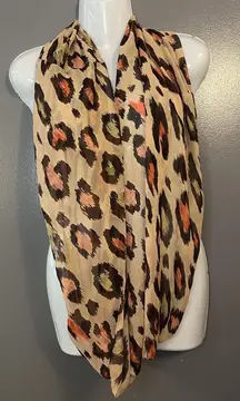 Leopard Print Scarf Womens One Size Beige Brown Orange Silk Blend Sheer