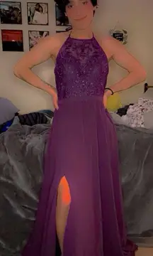 Chic Backless Purple Halter Dress