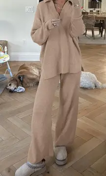 Sweater Set Amazon Two-Piece Knit Women’s High Neck Pullover Wide-Leg Casual Sweatsuit