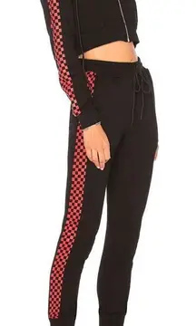Revolve Danielle Guizio DG Godspeed Checkered Joggers Black Red - Size Small