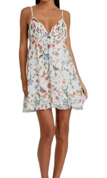 Mac Duggal Size 8 NEW 70197 White Multi Butterfly Print Ruffle Hem Mini Dress