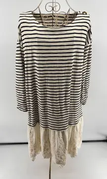 SOFT SURROUNDINGS Women's Cream Left Bank Nautical Striped Cotton Dress Size M