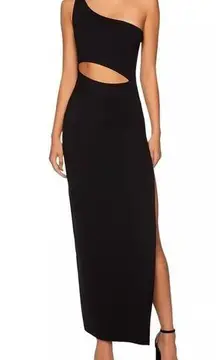 Susana Monaco One Shoulder Cutout Maxi Dress Women's Large Black Leg Slit NWT