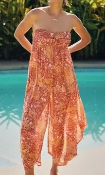ANTHROPOLOGIE Harem Sleeveless Jumpsuit  Mutil Orange Floral Boho Size XL NEW
