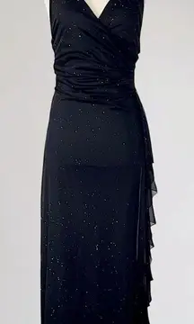 Celestial Ethereal Whimsygoth Black Mesh Silver Glitter Halter Prom Dress XS 1/2