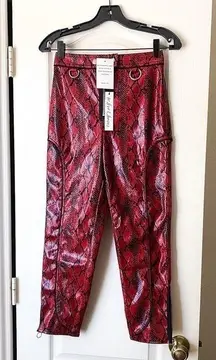 For Love & Lemons Claude Faux Snakeskin Moto Pants Red XS NWT
