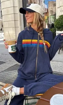 AVIATOR NATION 5-Stripe Zip Hoodie in Charcoal Size X-Small