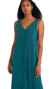 Garnet Hill Sleeveless Button-Front Knit Tank Dress in Teal size Medium NWT
