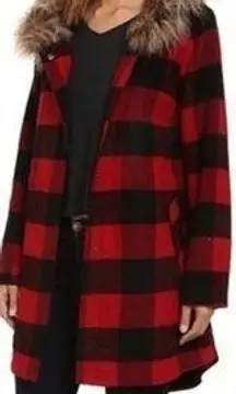 BB Dakota  Jaslene jacket Buffalo plaid coat faux fur trimmed hood