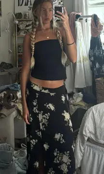 Black Floral Long Skirt