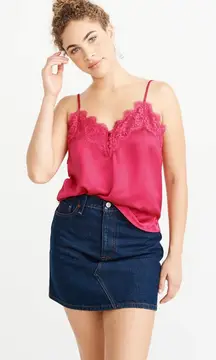 Abercrombie & Fitch Hot Pink Lace Trim Satin Cami Tank